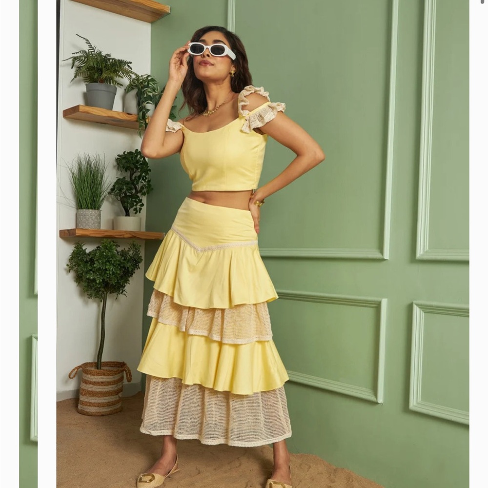 Yellow Layered Skirt set